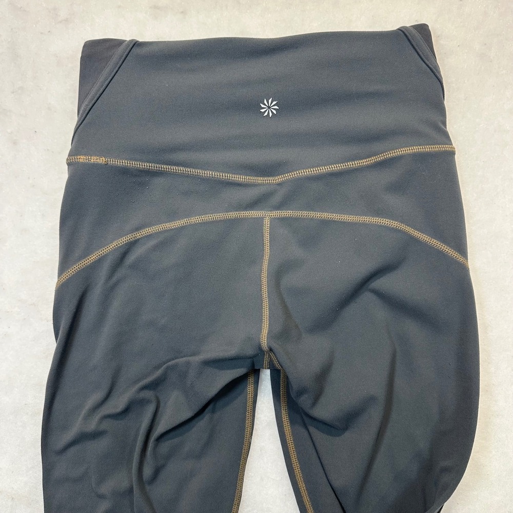 Athleta High Rise Mesh Ladder Cutout Leggings Gray Gold Stitch XS 869241-04 FA17 - Picture 8 of 11